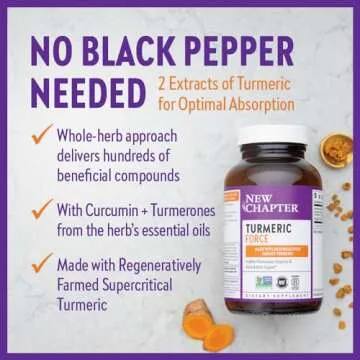 New Chapter Turmeric Supplement, One Daily, Heart, Brain & Healthy Inflammation Support, Supercritical Turmeric Curcumin Means No Black Pepper Needed, Non-GMO, Gluten Free – 120 Count (4 Month Supply)