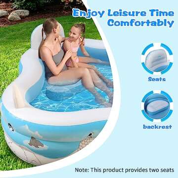 Inflatable Pool with Seats, Jhunswen 91" x 91"x 20" Above Ground Backyard Pool with Penguin Sprinkle...