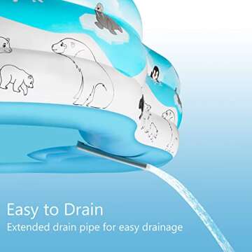 Inflatable Pool with Seats, Jhunswen 91" x 91"x 20" Above Ground Backyard Pool with Penguin Sprinkler Backrests Toss Rings, Water Play Center Park for Kids Adults Family Patio Garden Outside