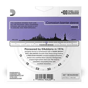 D'Addario Guitar Strings - Phosphor Bronze Acoustic Guitar Strings - EJ26-3D - Rich, Full Tonal Spec...