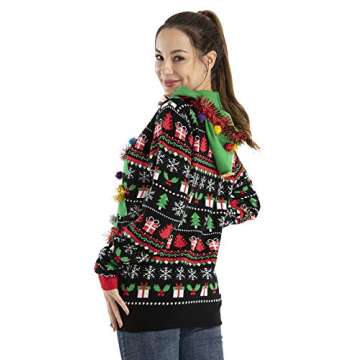 Unisex Women's Ugly Christmas Sweater Funny Santa Reindeer Hoodie Jumper Novelty Knit Pullover (Medium)