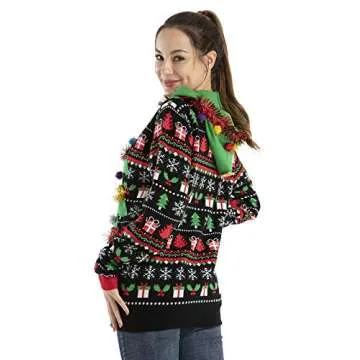 Unisex Women's Ugly Christmas Sweater Funny Santa Reindeer Hoodie Jumper Novelty Knit Pullover (Medium)