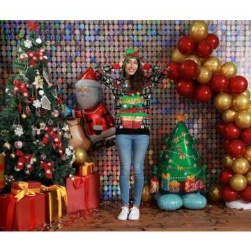 Unisex Women's Ugly Christmas Sweater Funny Santa Reindeer Hoodie Jumper Novelty Knit Pullover (Medium)