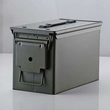 50 Cal Ammo Can Holder Box (Army Green) - Airtight & Watertight Metal Ammo Storage Box w/Hinged Lid,...