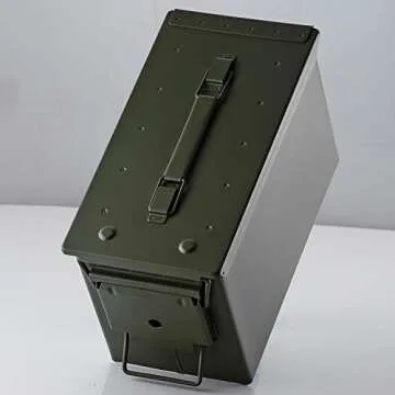 50 Cal Ammo Can Holder Box (Army Green) - Airtight & Watertight Metal Ammo Storage Box w/Hinged Lid, Locking Latch – Ideal Ammo Can Surplus for Firearms, Tactical Gear & Survival Supplies
