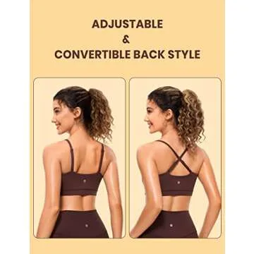 CRZ YOGA Butterluxe Womens Adjustable Spaghetti Thin Strap Sports Bra - Padded Wireless Square Neck Workout Yoga Clothes Taupe Small