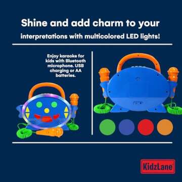 Kidzlane Kids Karaoke Machine - Singing Machine with 2 Microphones and Bluetooth - 100 Pre-Loaded Songs - Kids Music Player with Voice Changer, Record and Playback, and Multicolored LED Lights