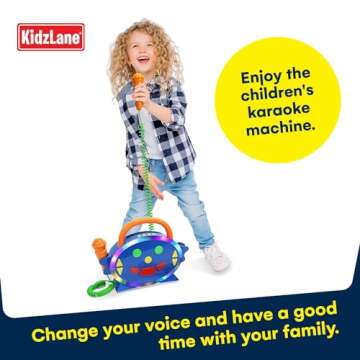 Kidzlane Kids Karaoke Machine - Singing Machine with 2 Microphones and Bluetooth - 100 Pre-Loaded Songs - Kids Music Player with Voice Changer, Record and Playback, and Multicolored LED Lights