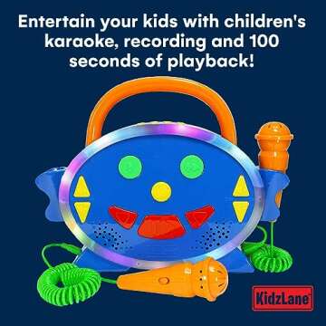 Kidzlane Kids Karaoke Machine - Singing Machine with 2 Microphones and Bluetooth - 100 Pre-Loaded Songs - Kids Music Player with Voice Changer, Record and Playback, and Multicolored LED Lights