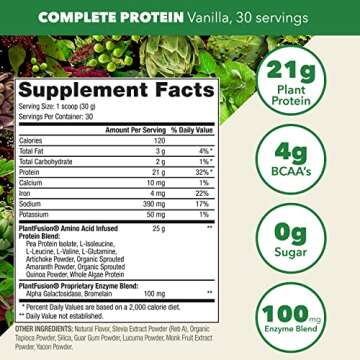 PlantFusion Complete Vegan Protein Powder - Plant Based Protein Powder With BCAAs, Digestive Enzymes...