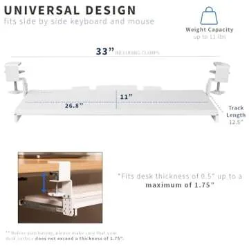 VIVO Large Height Adjustable Under Desk Keyboard Tray, C-clamp Mount System, 27 (33 Including Clamps) x 11 inch Slide-Out Platform Computer Drawer for Typing, White, MOUNT-KB05HW