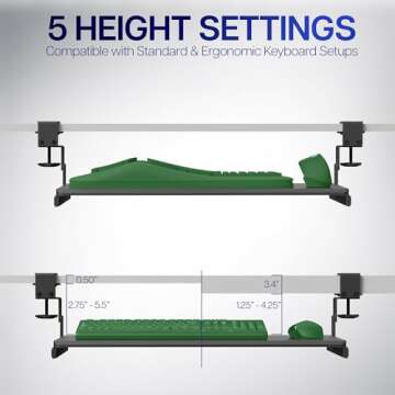 VIVO Large Height Adjustable Under Desk Keyboard Tray, C-clamp Mount System, 27 (33 Including Clamps) x 11 inch Slide-Out Platform Computer Drawer for Typing, White, MOUNT-KB05HW