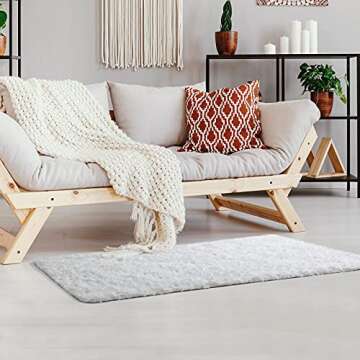 Ophanie 3x5 White Rugs for Bedroom Fluffy, Girls Kids Shaggy Shag Fuzzy Soft Carpet, Plush Bedside Area Rug, Room Carpet for Teen Dorm Home Decor Aesthetic, Nursery