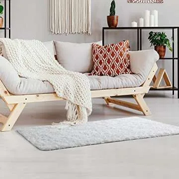 Ophanie 3x5 White Rugs for Bedroom Fluffy, Girls Kids Shaggy Shag Fuzzy Soft Carpet, Plush Bedside Area Rug, Room Carpet for Teen Dorm Home Decor Aesthetic, Nursery