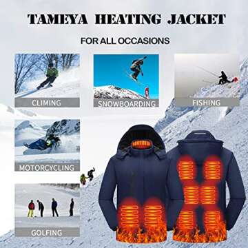 TAMEYA Mens Heated Jackets Detachable Hood, Washable Lightweight Zip Winter Jackets Coat with 3 Heating Levels & 9 Heating Zones (Navy,M)