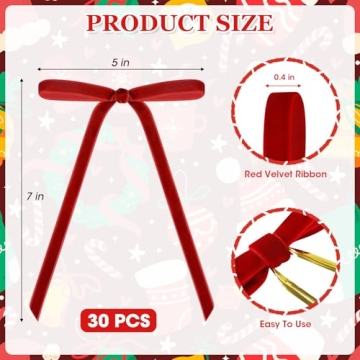 30 Red Velvet Christmas Bows for Rustic Decor