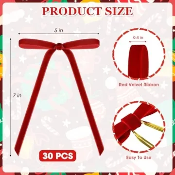 30 Red Velvet Christmas Bows for Rustic Decor