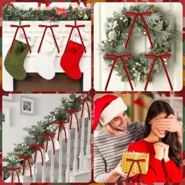 30 Red Velvet Christmas Bows for Rustic Decor