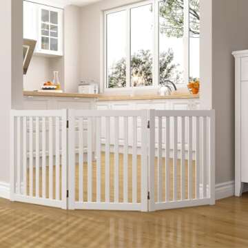 WELLAND Wooden Freestanding Pet Gate, 24 Inch 3 Panel Step Over Fence, Expands Up to 60" Wide, Folda...