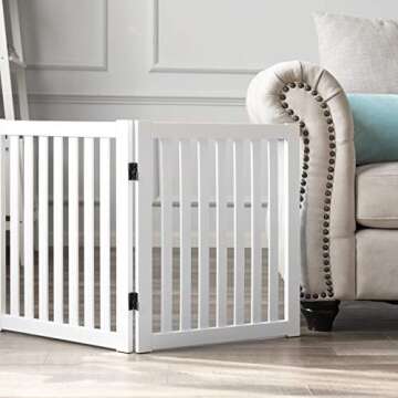WELLAND Wooden Freestanding Pet Gate, 24 Inch 3 Panel Step Over Fence, Expands Up to 60" Wide, Foldable Indoor Dog Gate Puppy Safety Fence, White