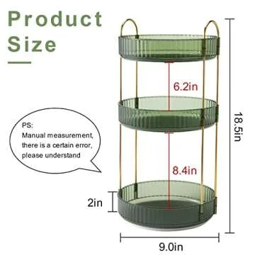 INVSSENE 360° Rotating Makeup Organizer, Bathroom Make Up Spinning Holder Rack, Large Capacity Cosmetics Storage Vanity Shelf Countertop, Fits Cosmetics, Perfume, Skincare(3 Tiers, Green)