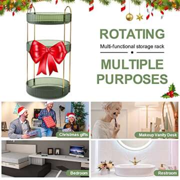 INVSSENE 360° Rotating Makeup Organizer, Bathroom Make Up Spinning Holder Rack, Large Capacity Cosmetics Storage Vanity Shelf Countertop, Fits Cosmetics, Perfume, Skincare(3 Tiers, Green)