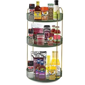 INVSSENE 360° Rotating Makeup Organizer, Bathroom Make Up Spinning Holder Rack, Large Capacity Cosmetics Storage Vanity Shelf Countertop, Fits Cosmetics, Perfume, Skincare(3 Tiers, Green)