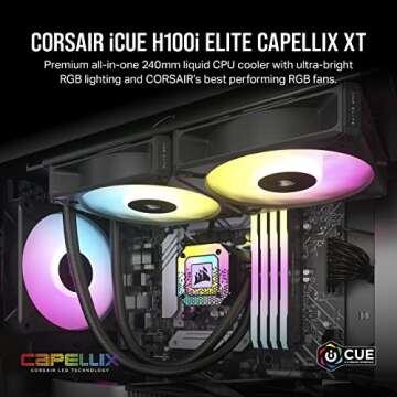 Corsair iCUE H100i Elite CAPELLIX XT Liquid CPU Cooler - Two AF120 RGB Elite Fans - 240mm Radiator -...