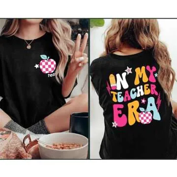 Teacher Shirt Women in My Teacher Era T Shirt Funny Teacher Graphic Tees Short Sleeve T-Shirt Teache...