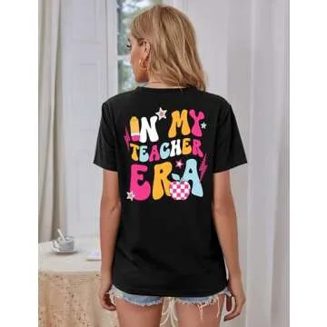 Teacher Shirt Women in My Teacher Era T Shirt Funny Teacher Graphic Tees Short Sleeve T-Shirt Teacher Gifts Tops(Black, XX-Large)