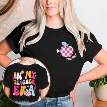 Teacher Shirt Women in My Teacher Era T Shirt Funny Teacher Graphic Tees Short Sleeve T-Shirt Teacher Gifts Tops(Black, XX-Large)