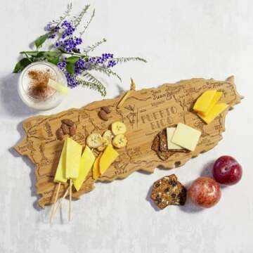 Totally Bamboo Destination Puerto Rico Cutting Board, Engraved Charcuterie Serving Board, Includes H...