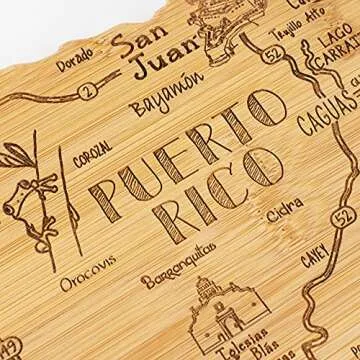 Totally Bamboo Destination Puerto Rico Cutting Board, Engraved Charcuterie Serving Board, Includes Hang Tie to Display as Wall Art