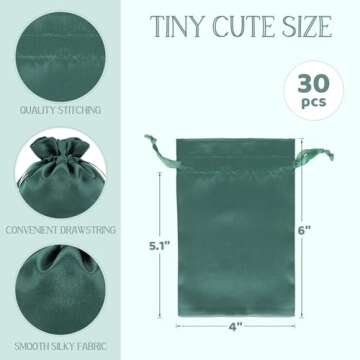 Tapleap Green Satin Cloth Gift Bags, For Kids Classroom, Wedding, Birthday, or Baby Shower Party Fav...