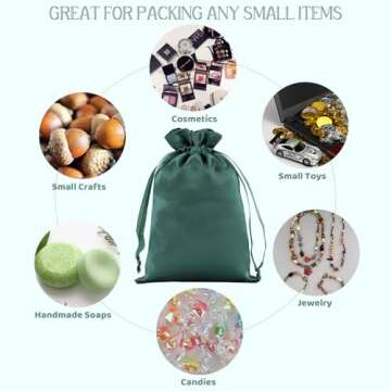 Tapleap Green Satin Cloth Gift Bags, For Kids Classroom, Wedding, Birthday, or Baby Shower Party Favors, Like Easter Bunny, Jewelry, 4x6 inches with Drawstring for Small Business, 30 per Pack