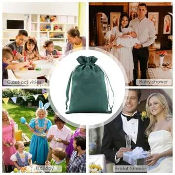 Tapleap Green Satin Cloth Gift Bags, For Kids Classroom, Wedding, Birthday, or Baby Shower Party Favors, Like Easter Bunny, Jewelry, 4x6 inches with Drawstring for Small Business, 30 per Pack