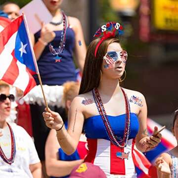 Blowata 90PCS 4th of July Set, Patriotic Headbands Bead Necklaces Face Tattoos Shutter Glasses for Independence Day, Accessories for Parade and Party