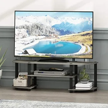 Furinno Oak Grey Black TV Stand Easy Assembly Affordable
