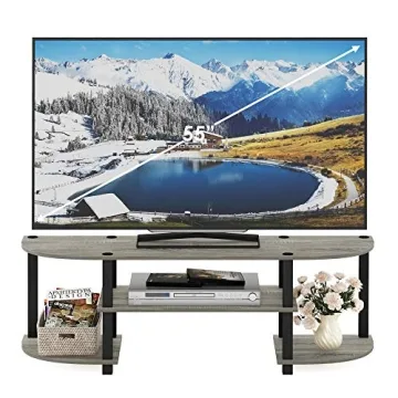 Furinno Oak Grey Black TV Stand Easy Assembly Affordable