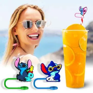 Garetheora 12Pcs Cartoon Straw Covers Cap for Tumblers Cup, 8mm Cartoon Straw Topper, Silicone Straw Tip Covers for Drinking Straws (12Pcs Cartoon 8mm)
