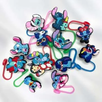 Garetheora 12Pcs Cartoon Straw Covers Cap for Tumblers Cup, 8mm Cartoon Straw Topper, Silicone Straw Tip Covers for Drinking Straws (12Pcs Cartoon 8mm)