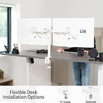 VIVO Dual Monitor Desk Mount, Heavy Duty Fully Adjustable Stand, Fits 2 LCD LED Screens up to 32 inches, White, STAND-V032W