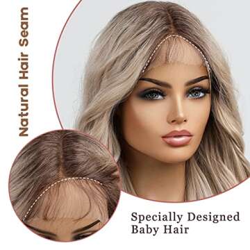 EMMOR Blonde Lace Front Wig Long Wig Loose Wave Middle Part Wig Hand Tied Baby Hair Heat Resistant S...