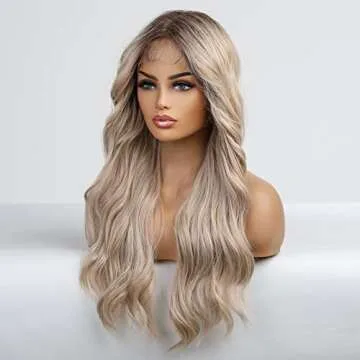 EMMOR Blonde Lace Front Wig Long Wig Loose Wave Middle Part Wig Hand Tied Baby Hair Heat Resistant Synthetic Wig…