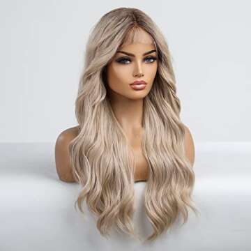 EMMOR Blonde Lace Front Wig Long Wig Loose Wave Middle Part Wig Hand Tied Baby Hair Heat Resistant Synthetic Wig…