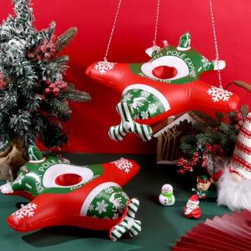 HyDren 2 Pcs Elf Airplane Toy Christmas Elf Inflatable Plane Ride Elf Doll Toy Airplane with Cotton Rope and Pump for Christmas Elves Party Decoration