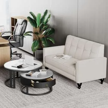 POINTANT Velvet Love Seat Mini Couch Small Settee Loveseat Bench for Living Room Small Spaces, Small Loveseat Sofa Couches with Tufted Padded Cushion, Mid Century Beige Love Seats