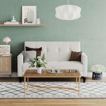 POINTANT Velvet Love Seat Mini Couch Small Settee Loveseat Bench for Living Room Small Spaces, Small Loveseat Sofa Couches with Tufted Padded Cushion, Mid Century Beige Love Seats