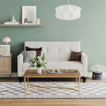 POINTANT Velvet Love Seat Mini Couch Small Settee Loveseat Bench for Living Room Small Spaces, Small Loveseat Sofa Couches with Tufted Padded Cushion, Mid Century Beige Love Seats