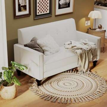 POINTANT Velvet Love Seat Mini Couch Small Settee Loveseat Bench for Living Room Small Spaces, Small Loveseat Sofa Couches with Tufted Padded Cushion, Mid Century Beige Love Seats